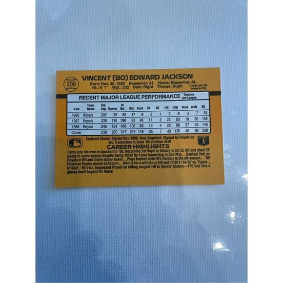 Bo Jackson 1988 donruss #208 mint condition - Picture 6 of 6